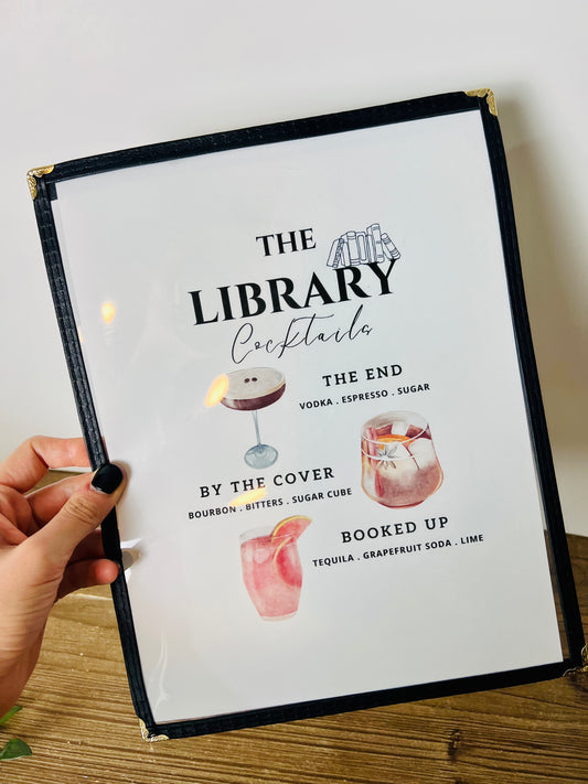 Library/Reading Cocktails Restaurant Menu Print