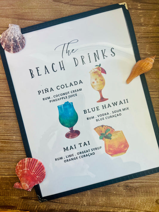 Beach Cocktails Restaurant Menu Print